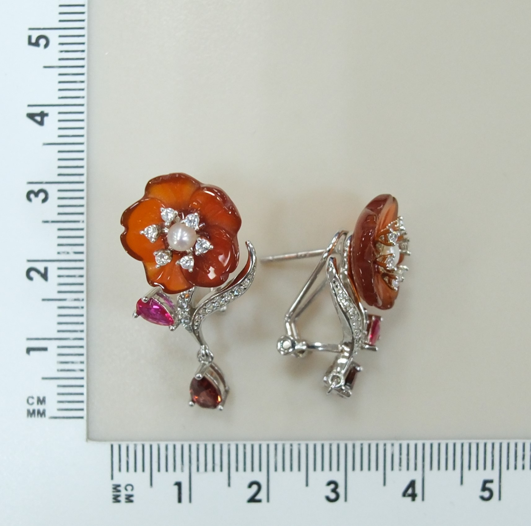 Серебряные серьги с агатами "Цветы"